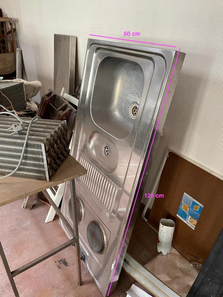 Lavabo inox + taques électriques (120x60 cm), Bricolage & Construction, Sanitaire, Utilisé, Lavabo, Inox, Enlèvement
