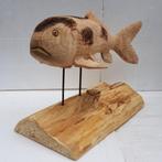 Groot Houten beeld Koi karper op houten voet houtsnijwerk, Ophalen of Verzenden