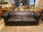 Gave Chesterfield 3 Zits zetel Vintage look Zwart leer, Antiek en Kunst, Ophalen of Verzenden