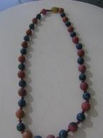 Ketting met cloisonne kralen en rhodoniet kralen - Handgekno, Ophalen of Verzenden, Blauw