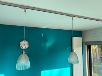 Linea verdace aluminium verlichtingsrail met 2 hanglampen beschikbaar voor biedingen