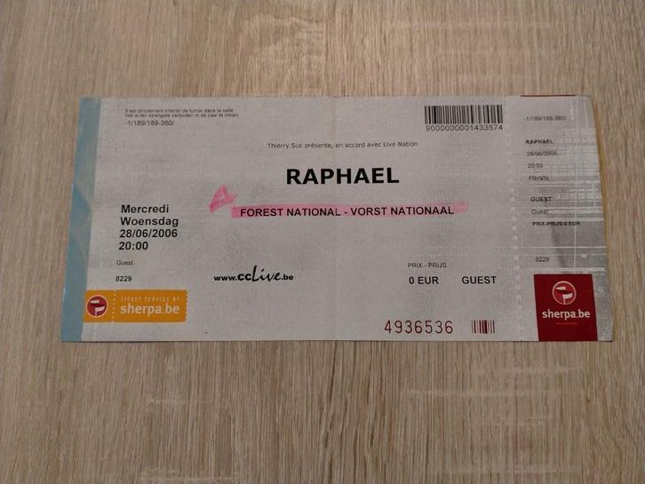 Ticket concert Raphaël Forest National 28 juin 2006, Verzamelen, Muziek, Artiesten en Beroemdheden, Gebruikt, Overige typen, Ophalen