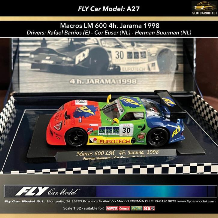 A27 Fly Macros LM 600 4 Hours Jarama 1998 Cor Euser‼️, Kinderen en Baby's, Speelgoed | Racebanen, Nieuw, Elektrisch, Verzenden