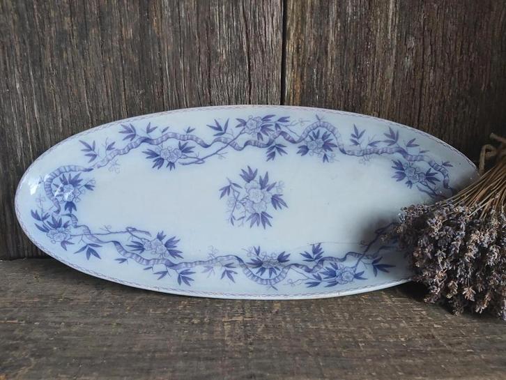 Prachtige antieke zeer grote schaal B. F. Epine 53cm lila, Antiquités & Art, Antiquités | Plateaux, Enlèvement ou Envoi