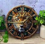 Vintage metalen klok Luipaard (20cm diameter), Huis en Inrichting, Ophalen of Verzenden, Nieuw, Analoog, Wandklok