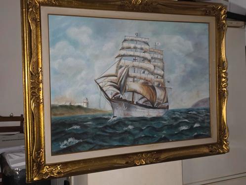 XL schilderij met glas, Antiek en Kunst, Kunst | Schilderijen | Klassiek, Ophalen of Verzenden