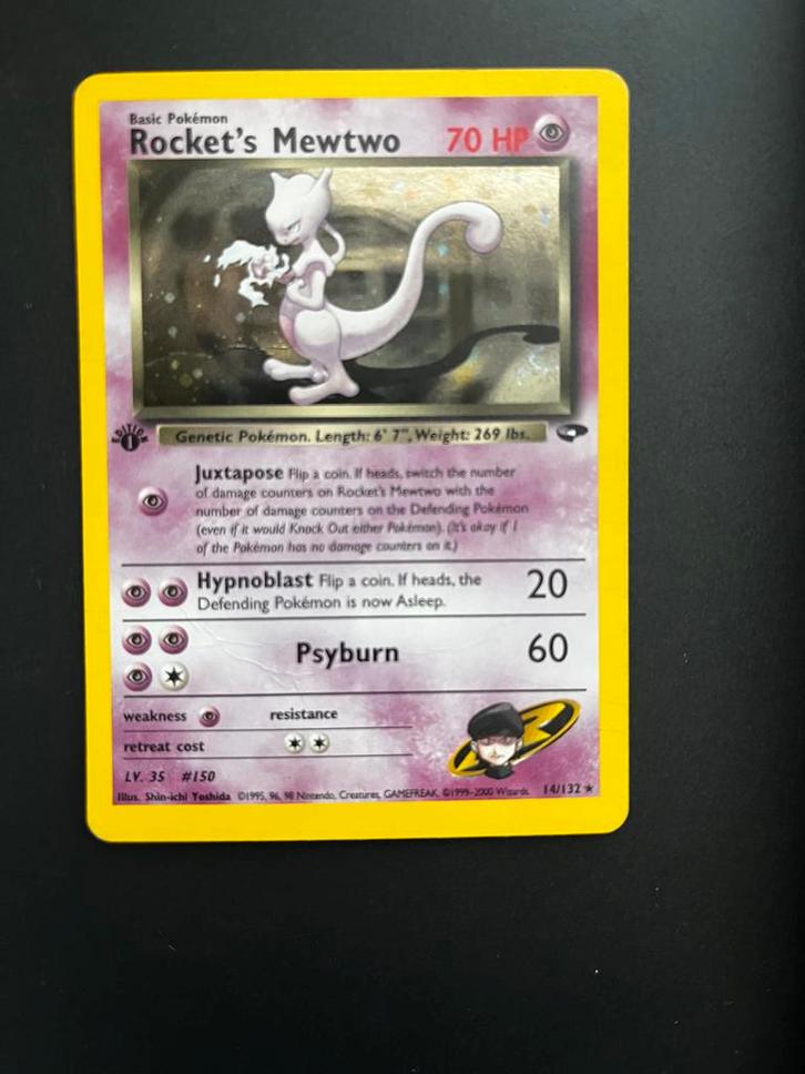 Rocket’s Mewtwo Gym Challenge Pokemon 14/132 first edition!, Hobby en Vrije tijd, Verzamelkaartspellen | Pokémon, Gebruikt, Losse kaart