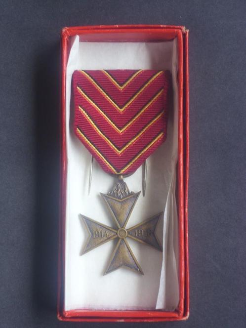 Croix des déportés Fonson 1914-1918 du type 1 en étui marqué, Verzamelen, Militaria | Algemeen, Landmacht, Lintje, Medaille of Wings