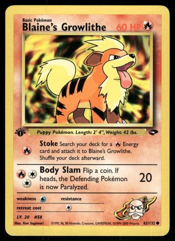 Blaine's Growlithe 62/132 - Gym Challenge (1st edition) beschikbaar voor biedingen