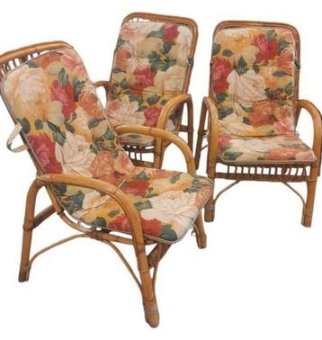 Set van 3 vintage fauteuils in rotan /bamboe - boho stijl beschikbaar voor biedingen