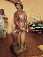 Statue de pêcheur en bois sculpté. Hauteur : 26 cm, Antiek en Kunst, Kunst | Beelden en Houtsnijwerken, Ophalen