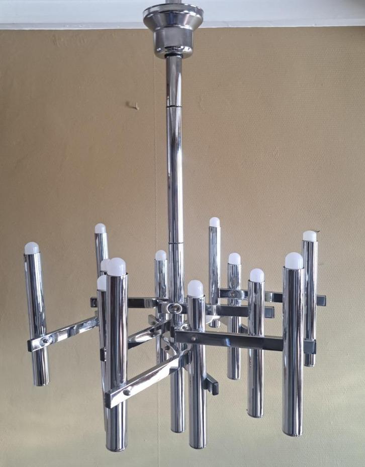 Gaetano Sciolari Chandelier vloerlamp,, Huis en Inrichting, Lampen | Kroonluchters, Zo goed als nieuw, Glas, Metaal, Ophalen