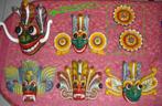 Masque de démon du Sri Lanka Ceylan, bois sculpté polychrome, Antiek en Kunst, Ophalen of Verzenden