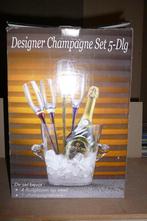 Glazen champagnekoeler met 6 fluitglazen op steel, Gebruikt, Ophalen