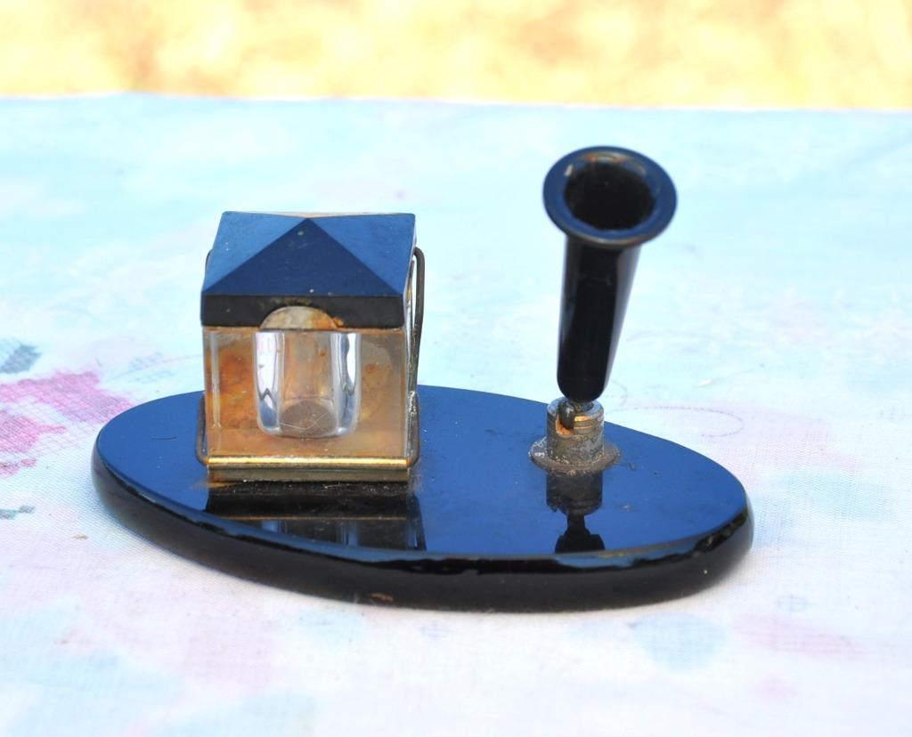 encrier de bureau avec support pour porte plume, Antiquités & Art, Antiquités | Bureau & Affaires, Enlèvement ou Envoi