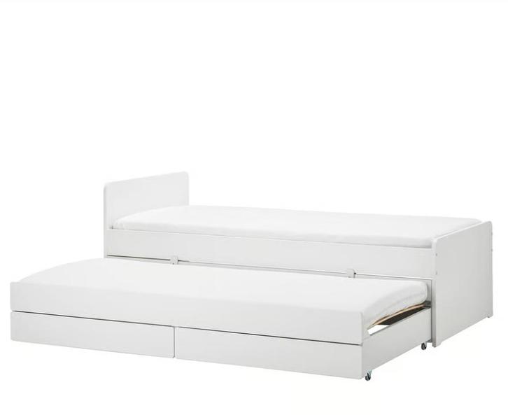 Cadre lit Slakt IKEA, Maison & Meubles, Chambre à coucher | Lits, Utilisé, Une personne, 90 cm, 200 cm, Bois, Blanc, Enlèvement