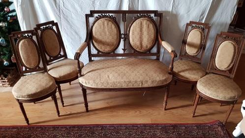 Antieke Zitbank met bijhorende stoelen  (klein formaat), Antiek en Kunst, Antiek | Meubels | Stoelen en Sofa's, Ophalen
