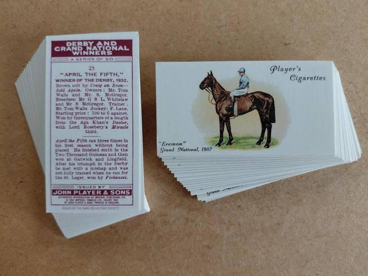 Derby and Grand National Winners compl. set 50 chromos REPRO, Verzamelen, Foto's en Prenten, Zo goed als nieuw, Dier, 1980 tot heden