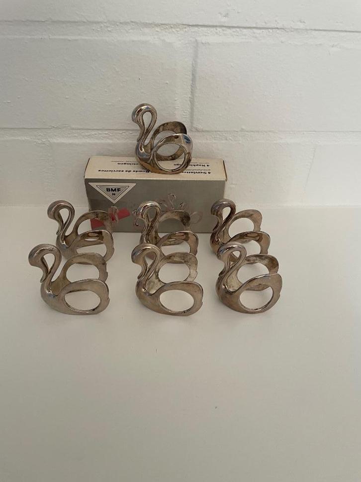 Zeven servetringen BMF N - zwanen, Antiek en Kunst, Antiek | Zilver en Goud, Ophalen of Verzenden