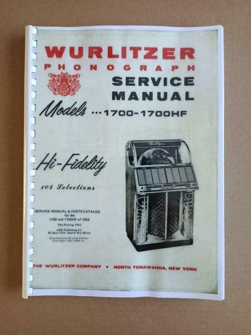 Service Manual: Wurlitzer 1700 (1954) jukebox nieuw !!, Verzamelen, Automaten | Jukeboxen, Wurlitzer, Ophalen of Verzenden