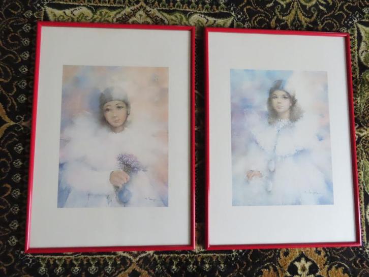 2 cadres lithographies de Pierrot et Colombine, Huis en Inrichting, Woonaccessoires | Lijsten, Gebruikt, Ophalen of Verzenden