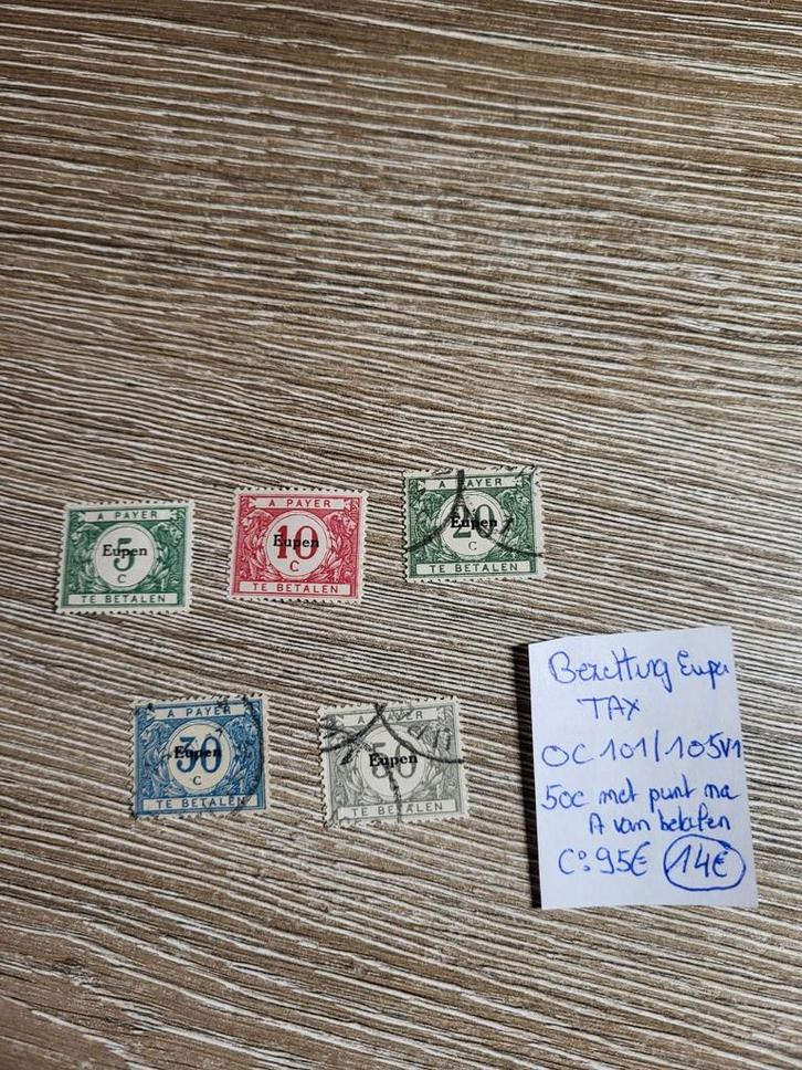 Belgie bezettingszegels tax eupen, Postzegels en Munten, Postzegels | Europa | België, Gestempeld, Gestempeld, Ophalen of Verzenden