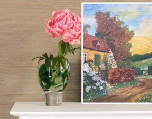 1941 olieverf schilderij Engelse cottage A.Denison, Antiek en Kunst, Kunst | Schilderijen | Klassiek, Ophalen of Verzenden