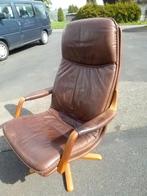 vintage Scandinavische  draaizetel fauteuil leder, Maison et Meubles, Enlèvement ou Envoi