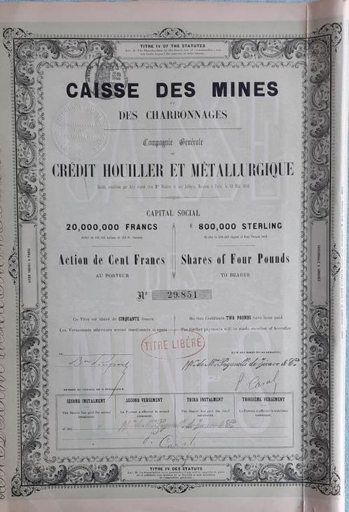 Caisse des Mines et des Charbonnages -  - Paris - 1856 !!, Postzegels en Munten, Aandelen en Waardepapieren, Aandeel, Voor 1920