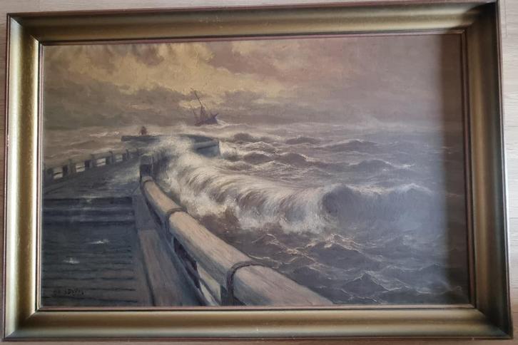 Albert Isidore De Vos - Zeezicht, Antiek en Kunst, Kunst | Schilderijen | Klassiek, Ophalen