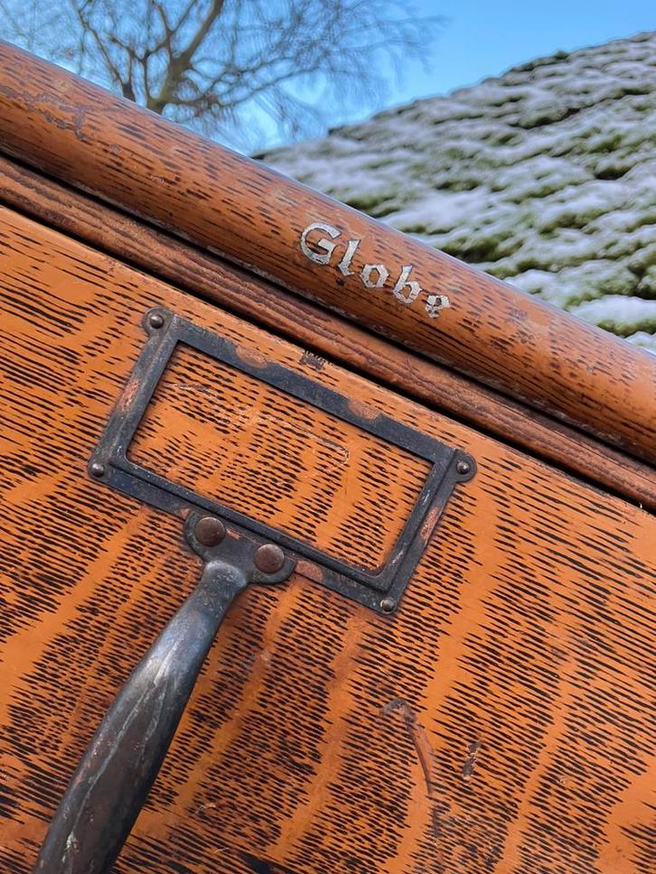 Zeldzame set metalen GLOBE archiefkasten / notariskasten, Huis en Inrichting, Kasten | Ladekasten, Gebruikt, Ophalen