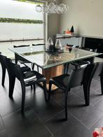 Glazen vierkante eettafel, Huis en Inrichting, Tafels | Eettafels, Ophalen, Gebruikt, 150 tot 200 cm, Vierkant