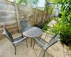 Ronde tuintafel met stoelen en kussens, Tuin en Terras, Tuintafels, Ophalen, Gebruikt, Rond, Metaal