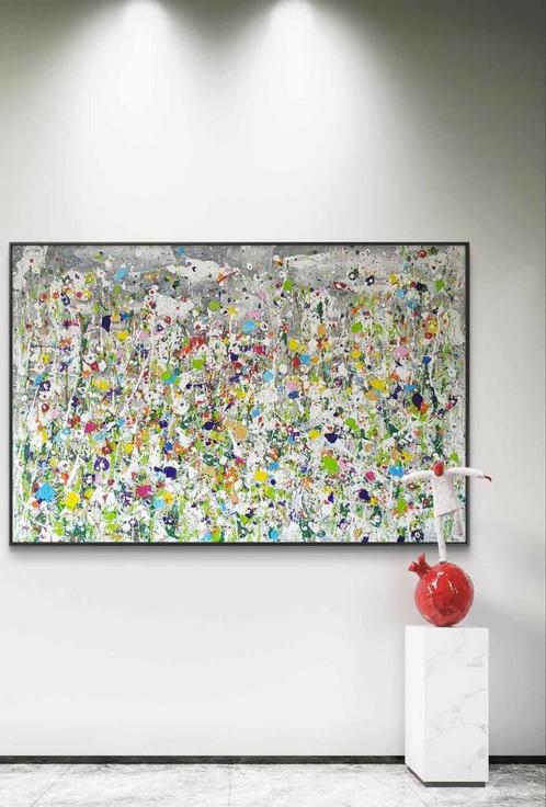 Colorful flowers filed, Antiek en Kunst, Kunst | Schilderijen | Abstract, Ophalen