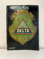 DELTA velos reclamebord 1934, Verzamelen, Ophalen of Verzenden, Gebruikt, Reclamebord