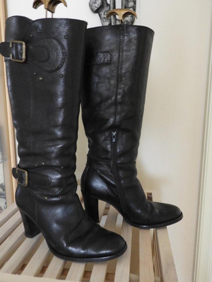 XANDRES laarzen - leder - maat 40,5 - goede staat, Kleding | Dames, Schoenen, Gedragen, Hoge laarzen, Zwart, Ophalen of Verzenden