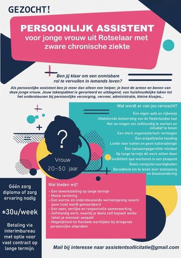 Assistent voor persoon met zware chronische ziekte beschikbaar voor biedingen