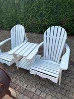 Witte houten deckchairs 2 zits met vast tafeltje ertussen, Ophalen, Zo goed als nieuw
