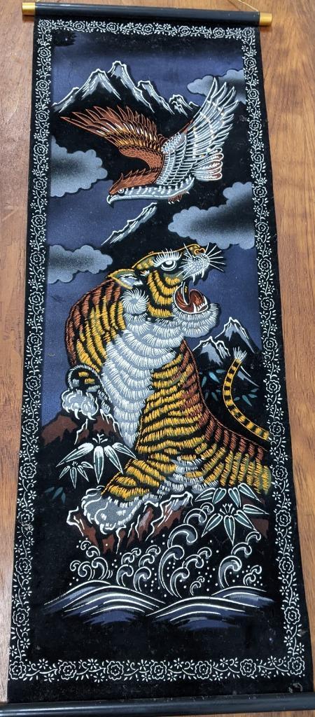 Doek met handgeschilderde tijger (Japanse Scroll - Kakemono), Antiek en Kunst, Kunst | Niet-Westerse kunst, Ophalen