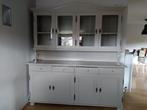 Oude old pine vitrinekast, massief grenenhout, grijs, Huis en Inrichting, Kasten | Vitrinekasten, Ophalen, Gebruikt, 200 cm of meer