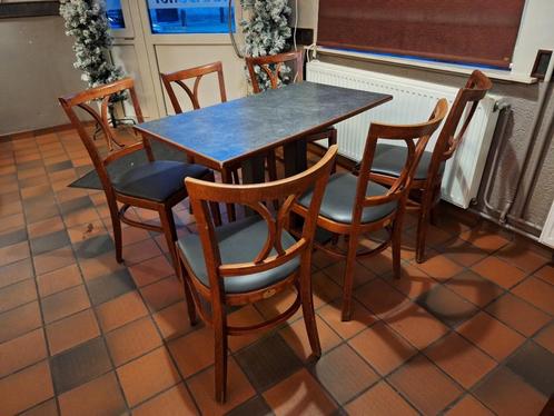 Cafe tafels en stoelen, Huis en Inrichting, Stoelen, Gebruikt, Vijf, Zes of meer stoelen, Hout, Metaal, Zwart, Ophalen
