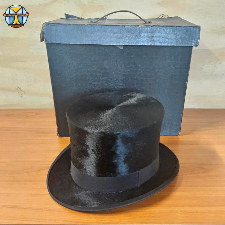Antieke Hoge hoed bever vilt Johan N Tekenbroek - Rotterdam, Kleding | Heren, Hoeden en Petten, Gedragen, Hoed, 57 cm (M, 7⅛ inch) of minder