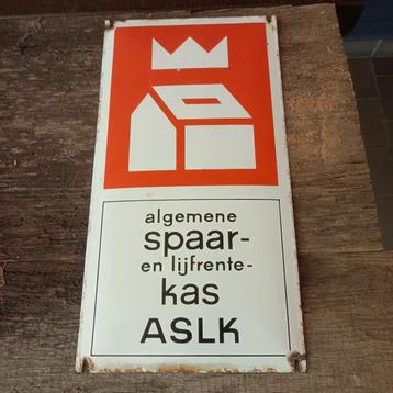 Emaille reclamebord ASLK spaarkas beschikbaar voor biedingen