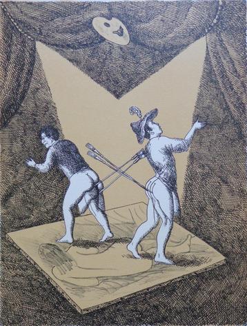 ROLAND TOPOR / LES ROIS DU PINCEAU / KLEURLITHO / 42x31cm beschikbaar voor biedingen