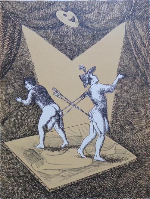 ROLAND TOPOR / LES ROIS DU PINCEAU / KLEURLITHO / 42x31cm, Antiek en Kunst, Kunst | Litho's en Zeefdrukken, Ophalen of Verzenden