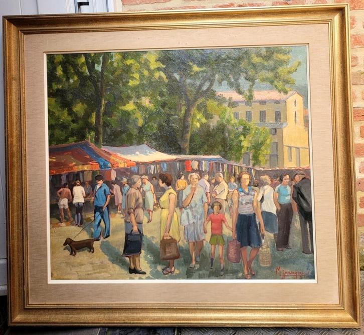 Maurice JANSEGERS, een drukke marktdag, Antiek en Kunst, Kunst | Schilderijen | Klassiek, Ophalen