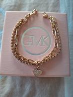 Rosékleurig armbandje met strasssteentjes en hanger hartje, Staal, Nieuw, Ophalen of Verzenden, Roze