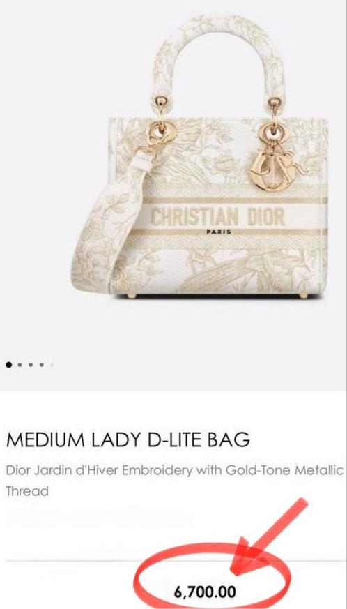 DIOR LADY D-LITE JARDIN TAS, WIT-GOUD (€6.700) ORIGINEEL💛💛, Handtassen en Accessoires, Tassen | Damestassen, Nieuw, Handtas