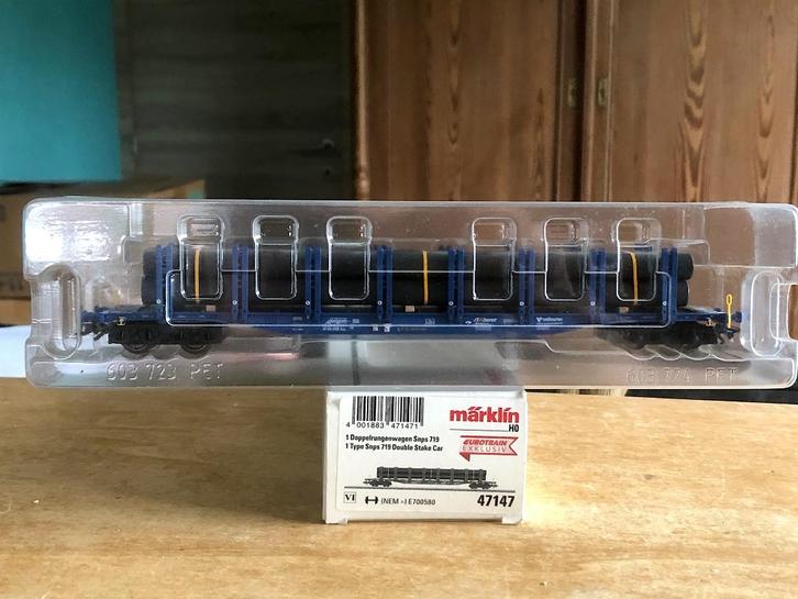 MARKLIN 47147 DB WAGON PLAT Snps AVEC CHARGE LOURDE HO, Hobby en Vrije tijd, Modeltreinen | H0, Gebruikt, Wagon, Wisselstroom
