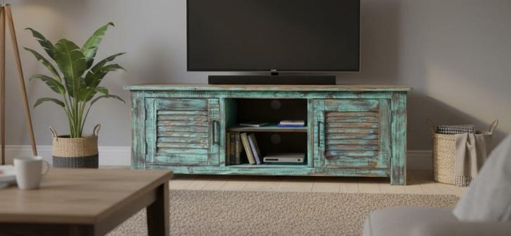 Tv meubel in India Ibiza stijl, Huis en Inrichting, Kasten |Televisiemeubels, Zo goed als nieuw, Minder dan 100 cm, 150 tot 200 cm